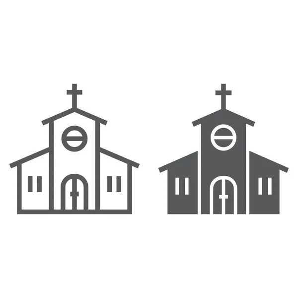 Igreja linha e glifo ícone, religião e oração, religião edifício sinal, gráficos vetoriais, um padrão linear em um fundo branco, eps 10 . — Vetor de Stock