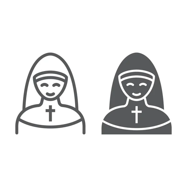 Nonnenzeile und Glyphen-Symbol, Religion und Gebet, Schwesterzeichen, Vektorgrafik, ein lineares Muster auf weißem Hintergrund, Folge 10. — Stockvektor