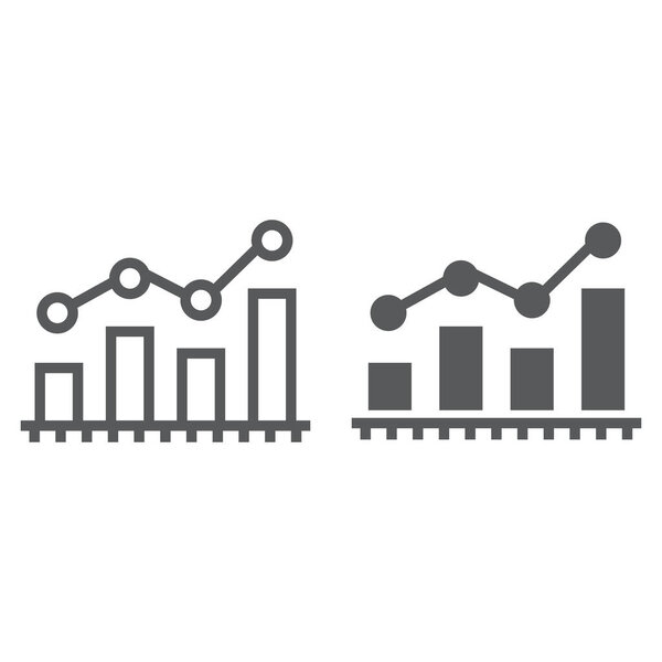 Диаграмма и иконка глифа, бизнес и финансы, графический знак, векторная графика, линейный узор на белом фоне, eps 10
.