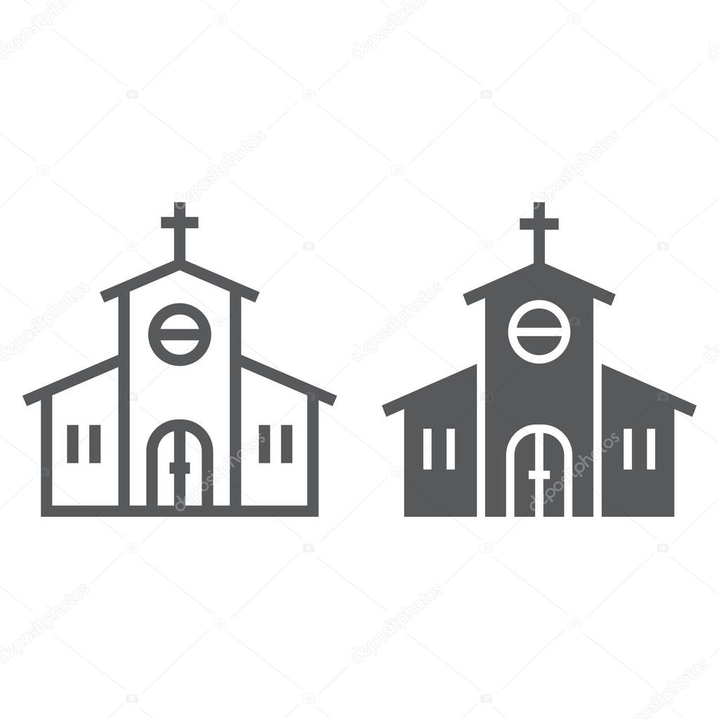 Church line and glyph icon, religion and prayer, religion building sign, vector graphics, a linear pattern on a white background, eps 10.