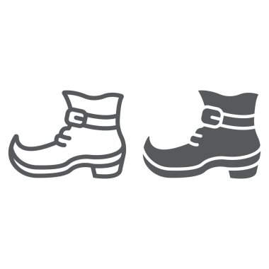 Leprikon çizgisi ve sembol, Aziz Patrick günü ve ayakkabıları, leprikon ayakkabı işareti, vektör grafikleri, beyaz arka planda doğrusal bir desen,.