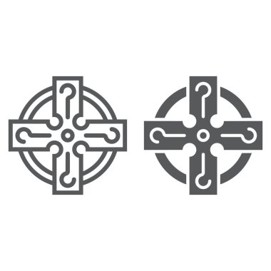 Kelt çapraz çizgisi ve sembol, Aziz Patrick günü ve bayramı, Kelt süs işareti, vektör grafikleri, beyaz arka planda doğrusal desen, 10 puan.