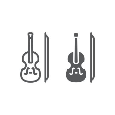 Keman hattı ve glyph simgesi, Aziz Patrick günü ve müzik, klasik enstrüman işareti, vektör grafikleri, beyaz arka planda doğrusal desen, 10.