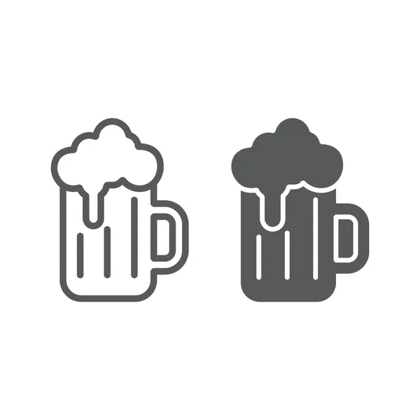Bierlinie und Glyphen-Symbol, Patrick s Day und Alkohol, Glas Bier-Zeichen, Vektorgrafik, ein lineares Muster auf weißem Hintergrund, Folge 10. — Stockvektor