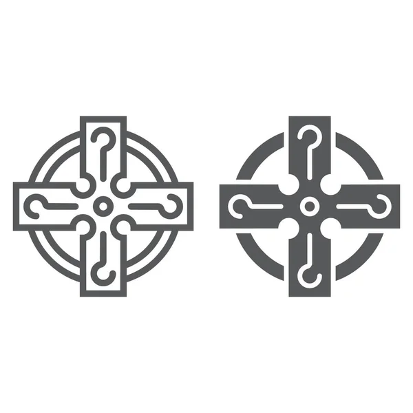 Celta cruz línea e icono de glifo, día de San Patricio y día de fiesta, signo de ornamento celta, gráficos vectoriales, un patrón lineal sobre un fondo blanco, eps 10 . — Vector de stock