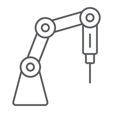 Tıbbi robot ince çizgi ikonu, teknoloji ve tıp, cerrahi robot işareti, vektör grafikleri, beyaz arka planda doğrusal desen, 10 birim.