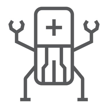 Tıbbi nanobotlar çizgisi simgesi, teknoloji ve tıbbi, nanorobot işareti, vektör grafikleri, beyaz arka planda doğrusal desen,.