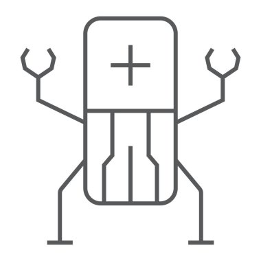 Tıbbi nanobotlar ince çizgi ikonu, teknoloji ve tıbbi, nanorobot işareti, vektör grafikleri, beyaz arkaplan üzerinde doğrusal desen,.