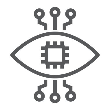 Biyonik kontak lens çizgisi simgesi, teknoloji ve göz, biyonik göz işareti, vektör grafikleri, beyaz arka planda doğrusal desen, 10 birim.