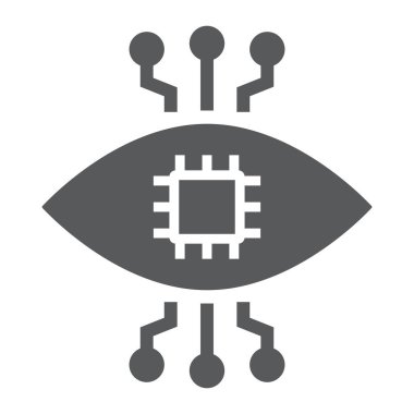 Biyonik kontak lens simgesi, teknoloji ve göz, biyonik göz işareti, vektör grafikleri, beyaz arka planda katı bir desen,.