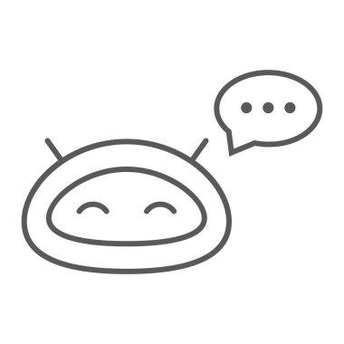 Chatbot ince çizgi simgesi, teknoloji ve bot, geveze robot işareti, vektör grafikleri, beyaz arka planda doğrusal desen, 10 birim.