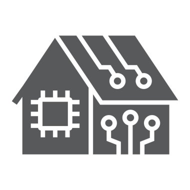 Akıllı ev sembolü, teknoloji ve ev, çip işaretli ev, vektör grafikleri, beyaz arka planda sağlam bir desen, 10 birim..