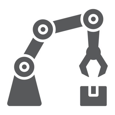 Robotik kol sembolü, teknoloji ve makine, mekanik kol işareti, vektör grafikleri, beyaz arkaplan üzerinde katı bir desen,.