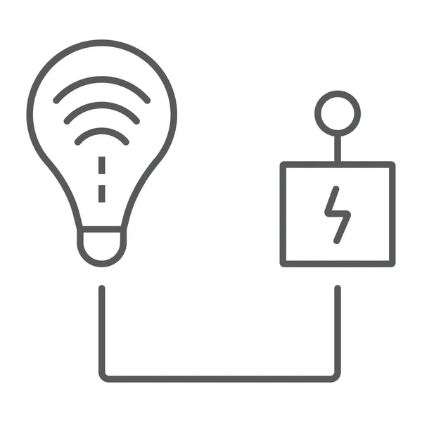 Inteligentní ovládání energie tenká čára ikona, technologie a slunce, žárovka s kontrolním znakem, vektorová grafika, lineární vzor na bílém pozadí, eps 10. — Stockový vektor