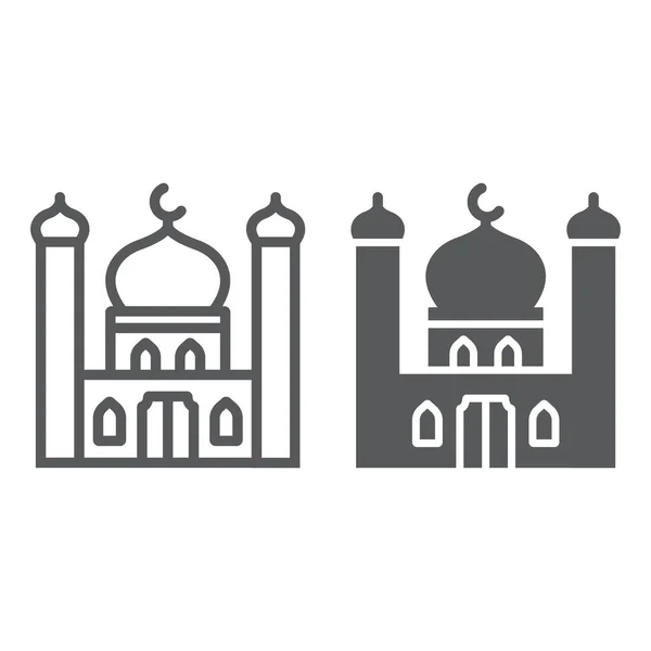 Moschee-Linie und Glyphen-Symbol, Ramadan und Islam, islamisches Bauschild, Vektorgrafik, ein lineares Muster auf weißem Hintergrund, Folge 10. — Stockvektor