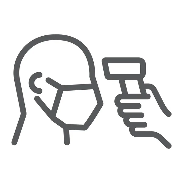 Vücut sıcaklığı çizgisi ikonu, koronavirüs ve covid 19, sıcaklık tarama işareti, vektör grafikleri, beyaz arkaplan üzerinde doğrusal desen kontrol ediliyor..