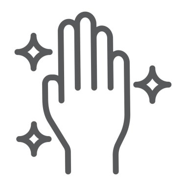 Temiz el çizgisi simgesi, yıkama ve hijyen, hijyenik tabela, vektör grafikleri, beyaz arka planda doğrusal desen, 10 birim eder..