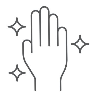 Temiz el ince çizgi simgesi, yıkama ve hijyen, hijyenik tabela, vektör grafikleri, beyaz arka planda doğrusal desen, 10 puan..