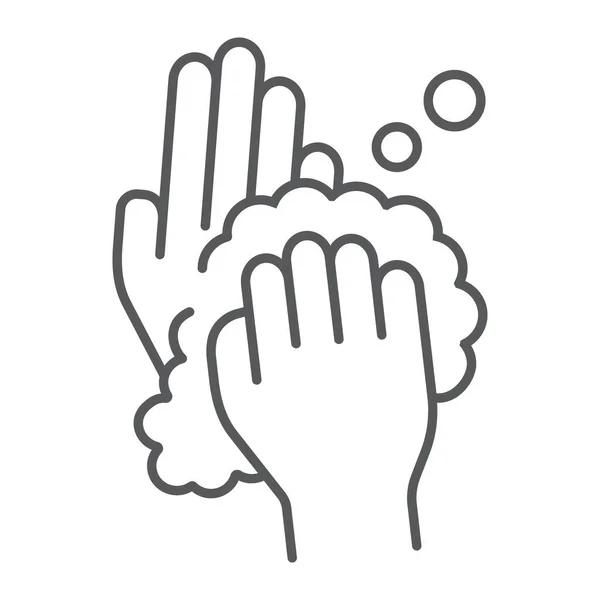 Rub hands palm to palm thin line icon, wash and hygiene, sanitary sign, vector graphics, a linear pattern on a white background, eps 10. — Stock Vector