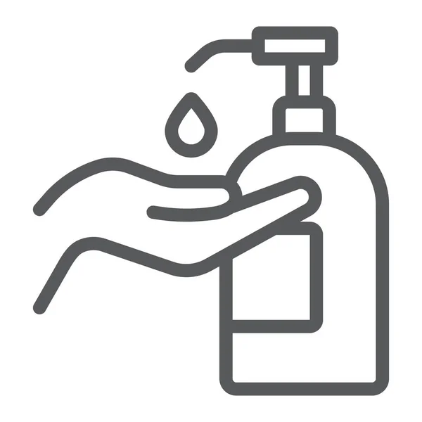 Desinfectie zeep met de hand lijn pictogram, wassen en hygiëne, handzeep teken, vector graphics, een lineair patroon op een witte achtergrond, eps 10. — Stockvector