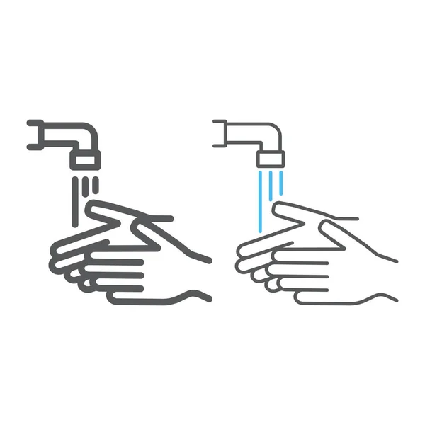 Tvätta händerna linje och färg linje ikon, tvätta och hygien, tvätta händerna tecken, vektor grafik, ett linjärt mönster på en vit bakgrund, eps 10. — Stock vektor