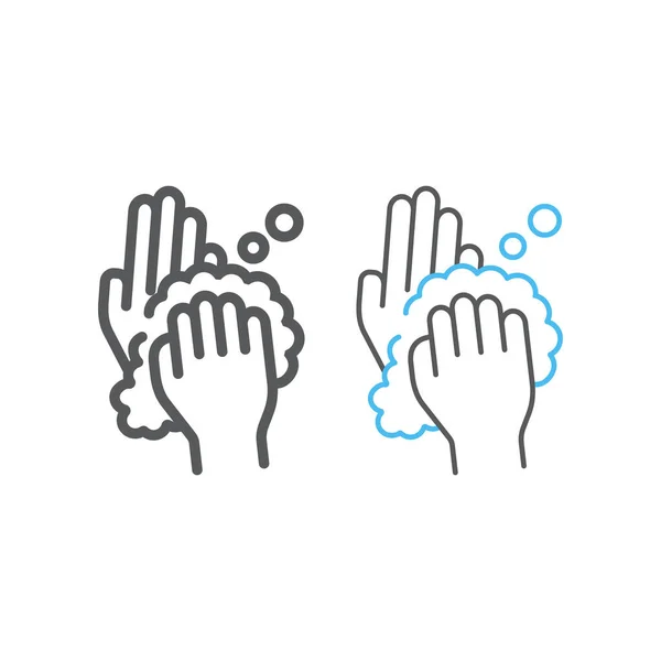 Ruka dlaně dlaně na dlaň a ikona barevné čáry, mytí a hygiena, hygienické znamení, vektorová grafika, lineární vzor na bílém pozadí, eps 10. — Stockový vektor