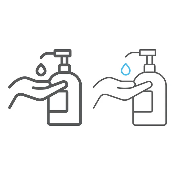 Desinficering tvål med handlinje och färg linje ikon, tvätt och hygien, hand tvål tecken, vektor grafik, ett linjärt mönster på en vit bakgrund, eps 10. — Stock vektor