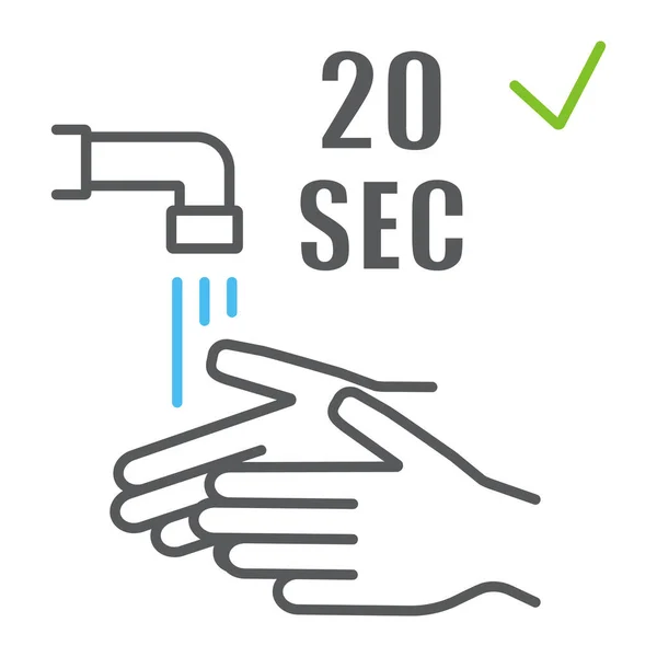 Tvätta händerna 20 sekunder färg linje ikon, tvätta och hygien, tvätta händerna tecken, vektor grafik, ett linjärt mönster på en vit bakgrund, eps 10. — Stock vektor