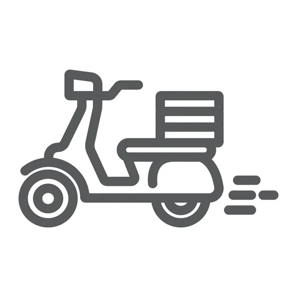 Ícone de linha de entrega de alimentos, motocicleta de pizza e veículo, sinal de scooter, gráficos vetoriais, um padrão linear em um fundo branco, eps 10 . — Vetor de Stock