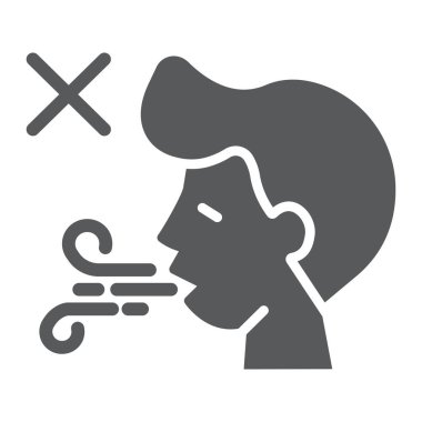 Solunum zorluğu simgesi, dissnea ve covid-19, koronavirüs belirtileri, vektör grafikleri, beyaz arkaplanda katı bir simge, 10 birim..