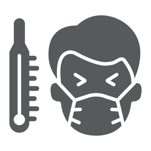 Homem doente com ícone de glifo termômetro, covid-19 e coronavírus, sinal de alta temperatura, gráficos vetoriais, um ícone sólido em um fundo branco, eps 10 . —  Vetores de Stock