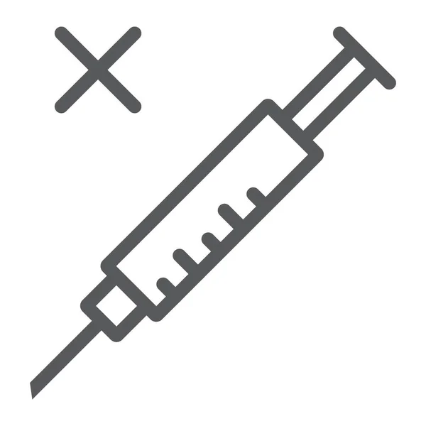 Kein Impfliniensymbol, Coronavirus und Grippe, Spritzenzeichen, Vektorgrafik, ein lineares Symbol auf weißem Hintergrund, Folge 10. — Stockvektor