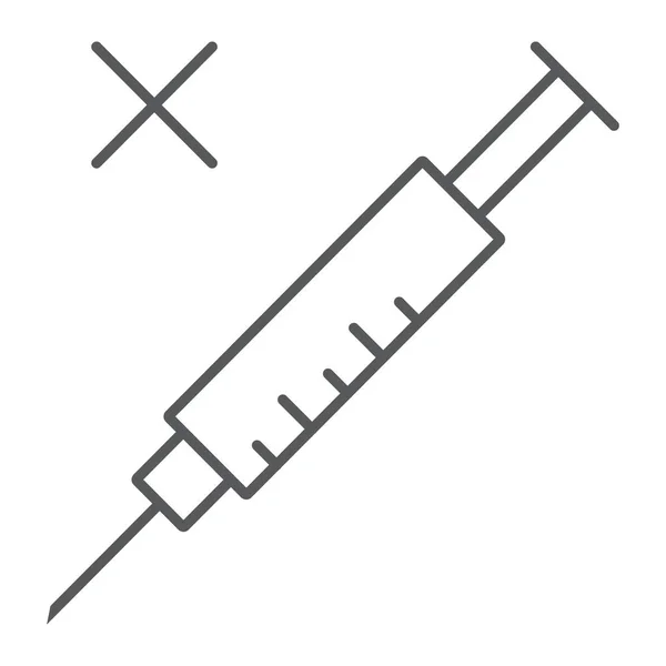 Inget vaccin tunn linje ikon, coronavirus och influensa, spruta tecken, vektor grafik, en linjär ikon på vit bakgrund, eps 10. — Stock vektor