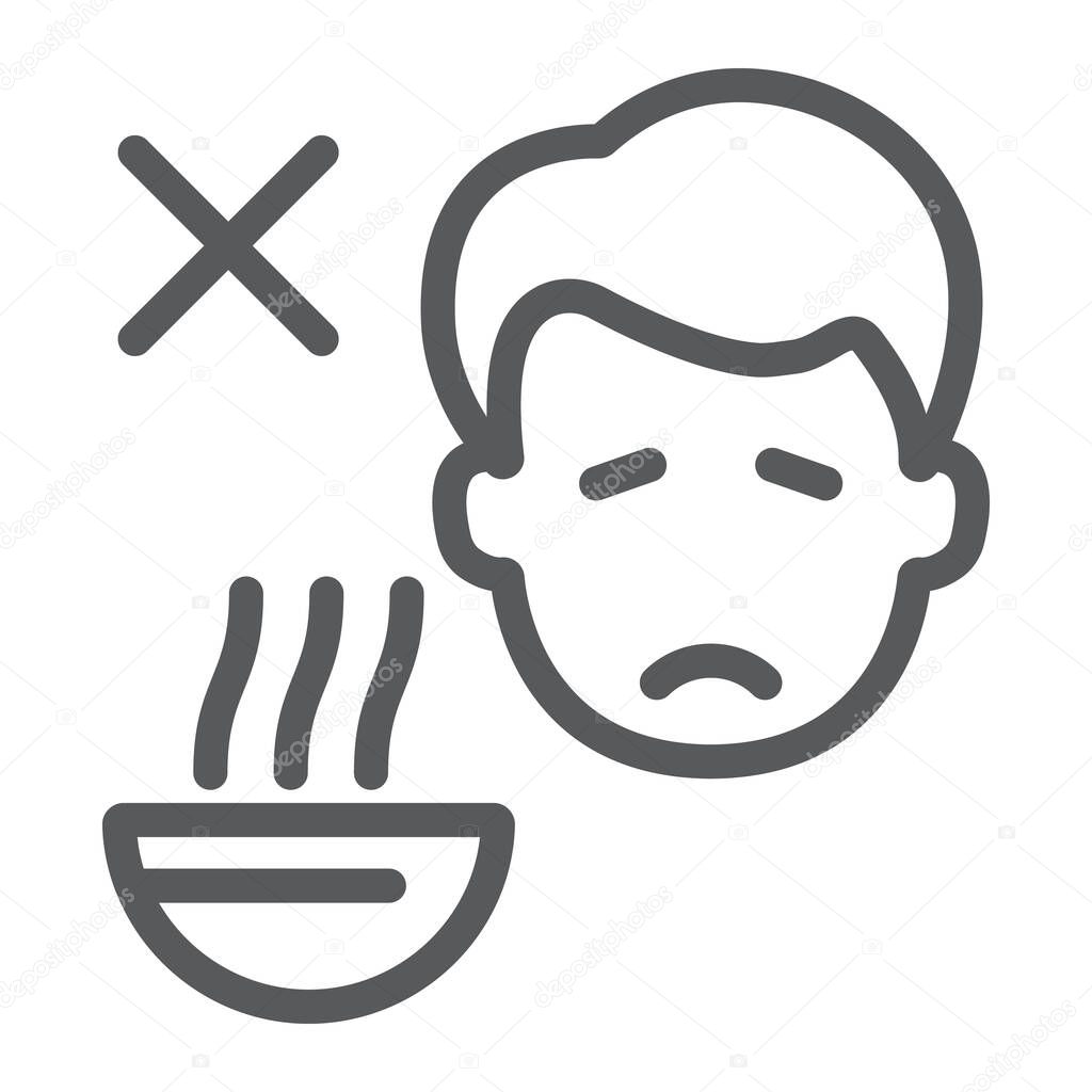 Loss of appetite line icon, diet and covid-19, coronavirus symptom sign, vector graphics, a linear icon on a white background, eps 10