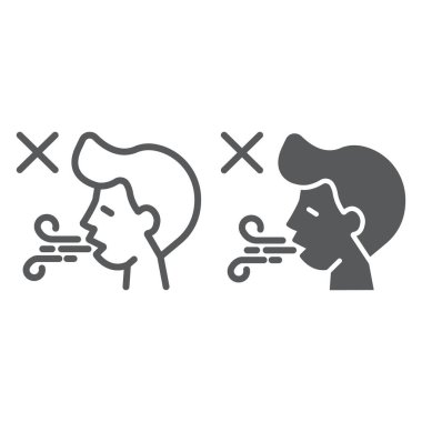 Solunum zorluğu ve glyph simgesi, dysnea ve covid-19, koronavirüs belirti işareti, vektör grafikleri, beyaz arkaplanda doğrusal bir simge, 10.