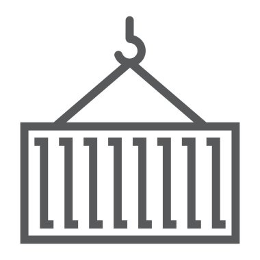 Turna konteynır çizgisi simgesi, lojistik ve dağıtım, vinç kaldırma kabı işaretleri vektör grafikleri, beyaz arkaplan üzerinde doğrusal bir simge, 10.