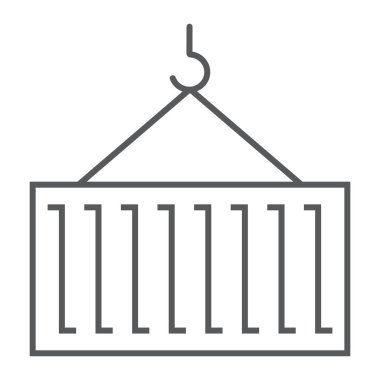 Turna konteynırı ince çizgi simgesi, lojistik ve dağıtım, vinç kaldırma kabı işaret vektör grafikleri, beyaz arkaplan üzerinde doğrusal bir simge, 10.