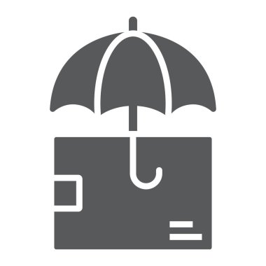 Teslimat sigorta sembolü, lojistik ve teslimat, şemsiye işaretli vektör grafikleri olan paket kutusu, beyaz arka planda sağlam bir simge, 10 Pound.