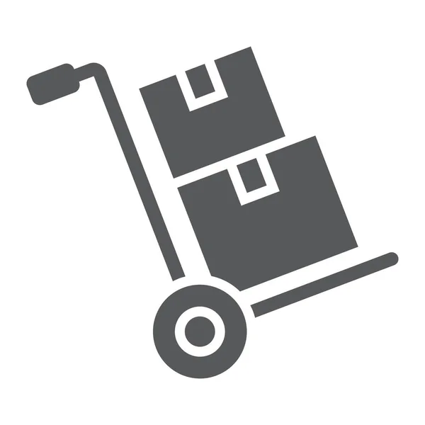 Hand lastbil med kartong lådor glyf ikon, logistik och leverans, hand dolly tecken vektor grafik, en solid ikon på en vit bakgrund, eps 10. — Stock vektor