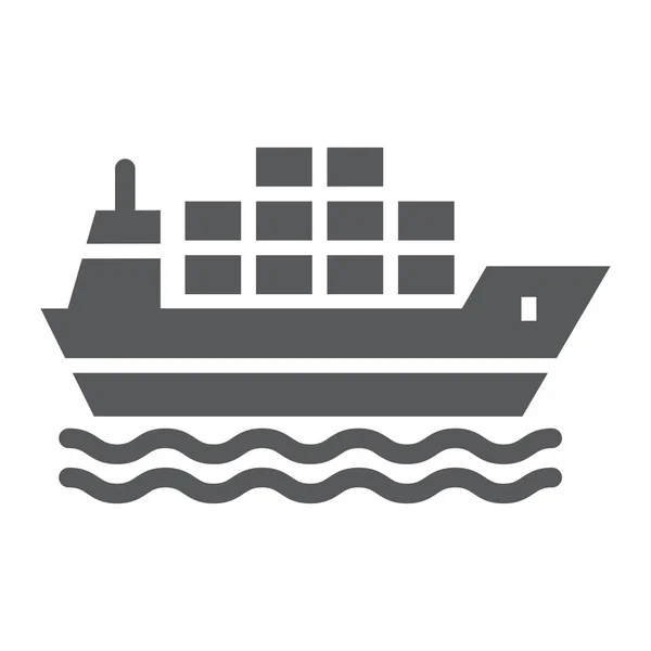 Pictograma glifică a navei de marfă, logistică și livrare, grafica vectorială a semnului navei de livrare, o pictogramă solidă pe un fundal alb, eps 10 . — Vector de stoc