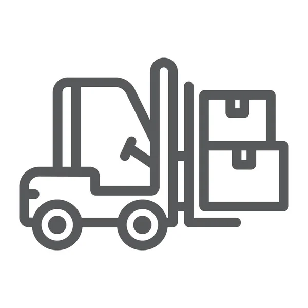 Targonca vonal ikon, logisztikai és szállítási, bendi teherautó dobozok jel vektor grafika, lineáris ikon fehér háttér, eps 10. — Stock Vector