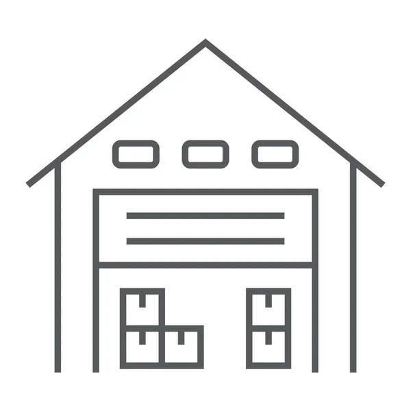 Icône de ligne mince d'entrepôt, logistique et stockage, graphiques vectoriels de signe de livraison de garage, une icône linéaire sur un fond blanc, eps 10 . — Image vectorielle