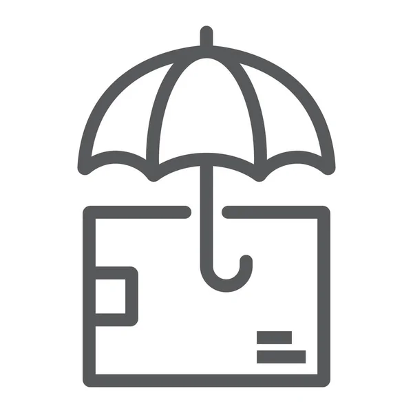 Icono de línea de seguro de entrega, logística y entrega, caja de paquetes con gráficos vectoriales de signos de paraguas, un icono lineal sobre un fondo blanco, eps 10 . — Archivo Imágenes Vectoriales