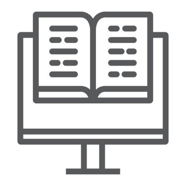 Sanal eğitim çizgisi simgesi, eğitim ve okul, çevrimiçi öğrenme işareti vektör grafikleri, beyaz arkaplan üzerinde doğrusal bir simge, 10.