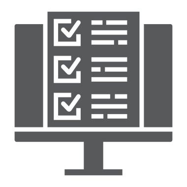 Çevrimiçi test sembolü, eğitim ve okul, kontrol listesi vektör grafikli montior, beyaz arkaplan üzerinde sağlam bir simge, 10.