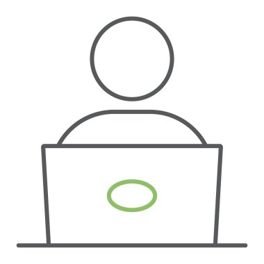 Dizüstü bilgisayar renk çizgisi simgesi, eğitim ve okul, erkek işçi vektör grafikleri, beyaz arkaplanda doğrusal bir simge, 10 puan.