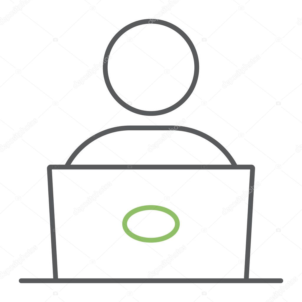 Student with laptop color line icon, education and school, male worker sign vector graphics, a linear icon on a white background, eps 10
