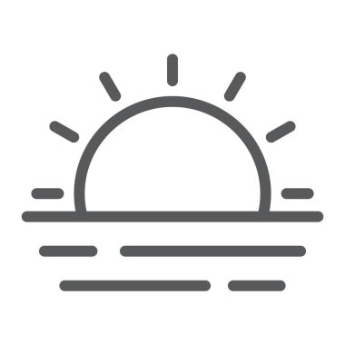 Günbatımı ve deniz dalgaları çizgi simgesi, yaz ve okyanus, günbatımı işaret vektör grafikleri, beyaz arkaplanda doğrusal bir simge, 10.