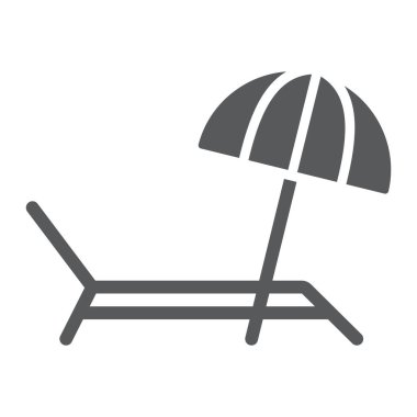 Şemsiye ve güneş ışığı sembolü, yaz ve güneş şemsiyesi, plaj yatağı vektör grafikleri, beyaz arka planda katı bir ikon, 10 puan..
