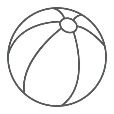 Plaj topu ince çizgi ikonu, yaz ve plaj, lastik top işareti vektör grafikleri, beyaz arkaplanda doğrusal bir simge, 10.